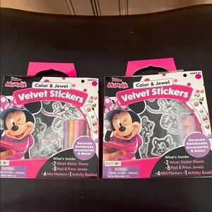 New 2pk Minnie Mouse Velvet Sticker Craft Colorable Jewels Markers Activity Sets
